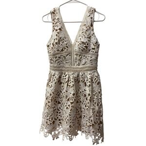 New Look Premium White Lace Overlay V Neck Zip Front Mini Dress Size 6